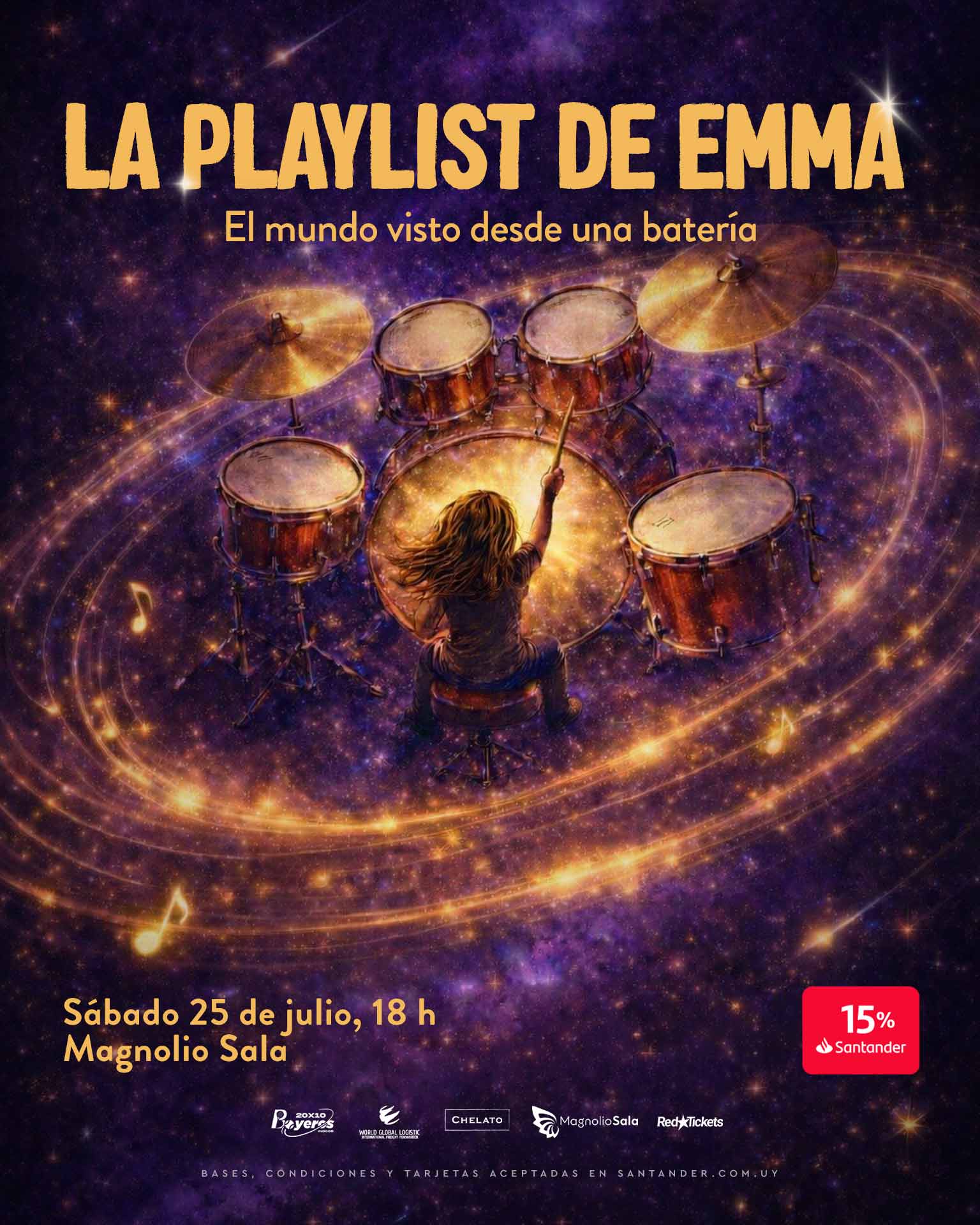 La Playlist de Emma - El mundo visto desde una batería - “La Playlist de Emma" es un show musical inspirado en la historia de una niña baterista apasionada por el rock y el pop en Magnolio Sala
